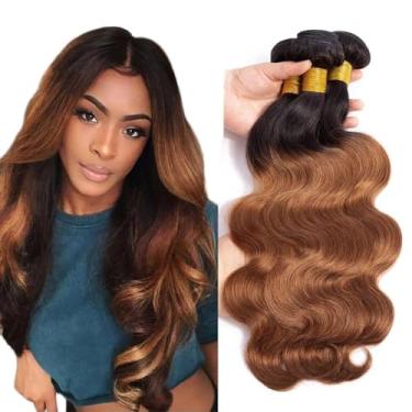 Imagem de 1B30 Feixes de cabelo humano ombré marrom mechas marrom escuro pacote de cabelo humano 8 10 12 polegadas trama dupla virgem brasileiro extensões de cabelo Remy woft sedoso para mulheres ofertas
