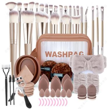 Imagem de DYIMEZI Conjunto de pincéis de maquiagem premium com estojo sintético premium para base, corretivo, sombra, pó, contorno, maquiagem, pincéis, pincéis e ferramentas (marrom)