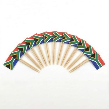 Imagem de 120 palhetas de coquetel com bandeira da África do Sul - palitos de bambu de 6,5 cm (2,5 pol) com mini bandeiras - palhetas resistentes para decoração de alimentos e bebidas para festas, bares