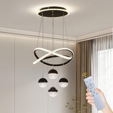 Imagem de Lustres de LED pretos modernos, luminária pendente de LED para sala de jantar, luminárias sobre mesa, reguláveis, com controle remoto, lustres modernos ajustáveis para sala de jantar, cozinha, ilha