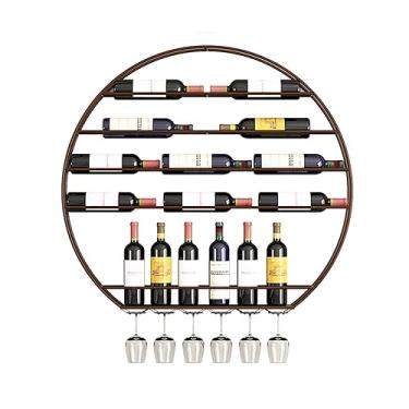 Imagem de Rack de vinho montado na parede - Prateleira de bar flutuante para garrafas de bebidas com suporte de taça de vinho para pendurar - perfeita para bar em casa, sala de jantar e exibição de cozinha