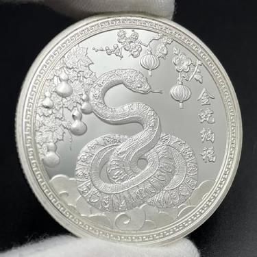Imagem de FENNYYAR Moeda colecionável de ano de cobra de 2025, medalha de mascote Feng Shui de decoração de ano novo de 4 cm