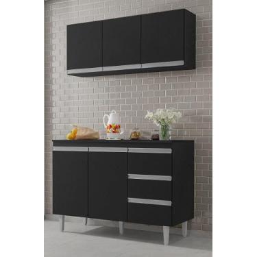 Imagem de Balcão de Cozinha 120mt com Tampo Mdp e Armário Suspenso Andréia Preto