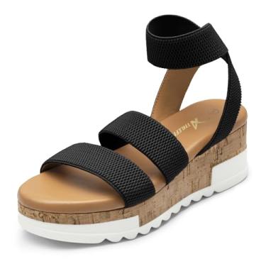 Imagem de Athlefit Sandálias femininas plataforma plataforma cortiça tira elástica sandálias plataforma, Preto, 37