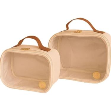 Imagem de Nécessaire/caixa de armazenamento transparente de duas peças, que pode acomodar artigos de higiene pessoal ou fraldas descartáveis. (Marrom)