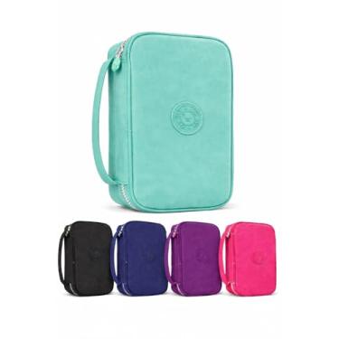 Imagem de Estojo Escolar Grande Organizador em Nylon com Elásticos – Porta Lápis, Canetas e Material Escolar, Alta Capacidade, Resistente, Ideal para Estudo, Desenho e Escritório (Verde)