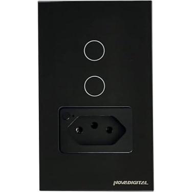 Imagem de Interruptor Zigbee Inteligente 2 Botões 1 Tomada NovaDigital Preto