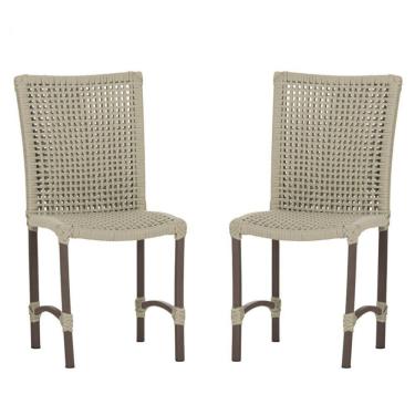 Imagem de 2 Cadeiras De Jantar Cannes De Alumínio Pintura Marrom Trama Rami