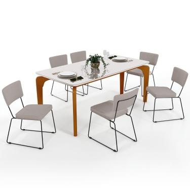 Imagem de Mesa De Jantar 160cm Off White Nature Com 6 Cadeiras Bege