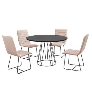 Imagem de Sala De Jantar 1,00M Base Preta Com 04 Cadeiras Laca Preto