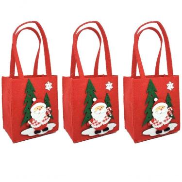 Imagem de Kit Sacola Decorativa Feltro Natal Papai Noel 30cm 3 Un