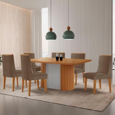 Imagem de Mesa De Jantar Aspen 180cm Tampo Mdf Laminado 6 Cad Lisboa Veludo Capuccino//off White
