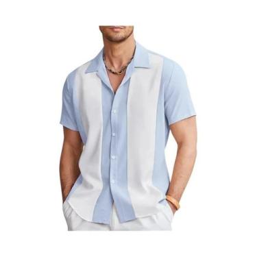 Imagem de Camisa Casual Masculina Com Estampa Havaiana Em Listras 3D, Manga Curt