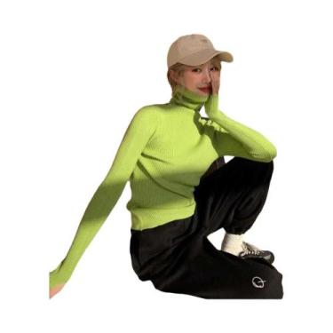 Imagem de Suéter Feminino De Tricô Gola Alta Slim Fit Quente De Inverno Cor Sóli