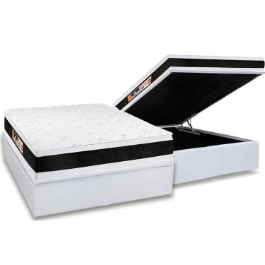Imagem de Cama Box Baú Casal: Colchão Espuma Castor D45 Black E White Air Double Face + Base White(138X188)