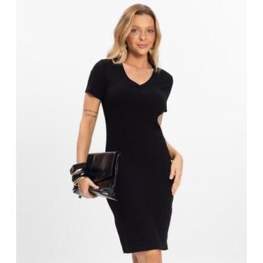 Imagem de Vestido Feminino Em Ribana Canelada Rovitex Preto, M, Preto