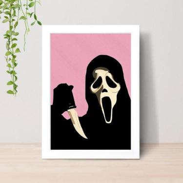 Imagem de Quadro Panico Ghost Face Scream A4 C/ Moldura e Vidro 07 Cor: Branco -