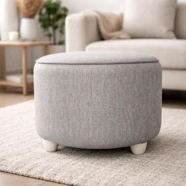 Imagem de Puff Decorativo Linho Cinza Moderno Para Sala E Quarto - Metais Massui