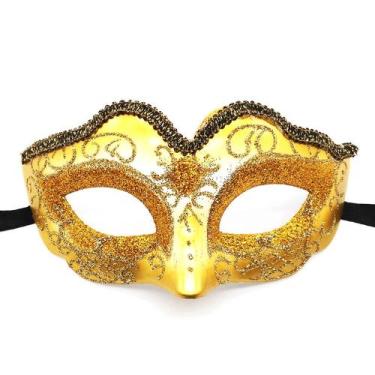 Imagem de Máscara de cosplay dourada e meia face, adereços de fantasia de Hallow