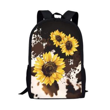 Imagem de Mochila Howilath Cows Sunflowers Prints de 17 polegadas com suporte pa