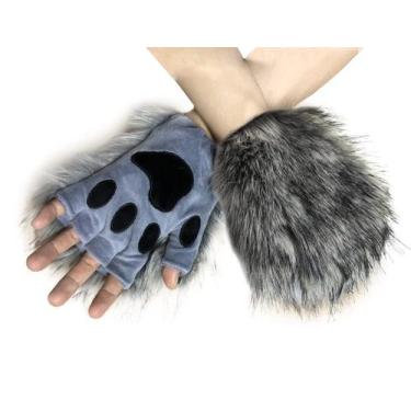 Imagem de Luvas de pelúcia QinRuan Wolf Paw, fantasia para adulto, 1 par
