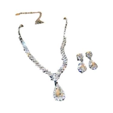 Imagem de Conjunto De Colar E Brincos De Cristal Brilhante Para Mulheres, Grande