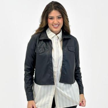 Imagem de Camisa Cativa Cropped Manga Longa em P.u Feminina-Feminino