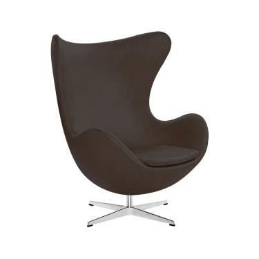 Imagem de Poltrona Egg sem Puff Base em Alumínio Couro Natural Marrom