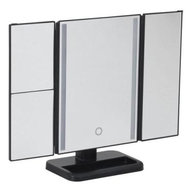 Imagem de Espelho Maquiagem Bancada Led 3X Preto 30X20 Cm - Aemaxx