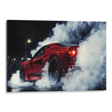 Imagem de Quadro decorativo Carro Vermelho Desafiando a Noite Urbana - Art Canva