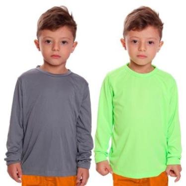 Imagem de Kit 2 Camiseta Infantil Menino Proteção UV Térmica Solar Manga Longa Camisa Esporte Camisetas-Masculino