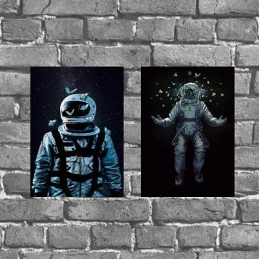 Imagem de Kit 2 Placas Decorativas Astronautas 18x27cm