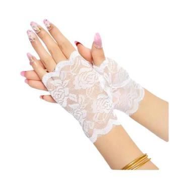 Imagem de Luvas Femininas Sensuais De Renda Sem Dedos, Luvas De Malha Aquecidas 