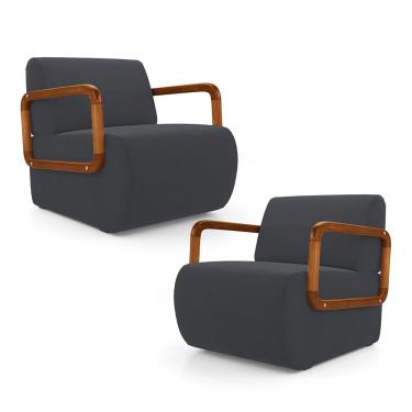 Imagem de Kit 02 Poltronas Decorativas Orgânica Living Kavya Veludo Cinza Desk Design