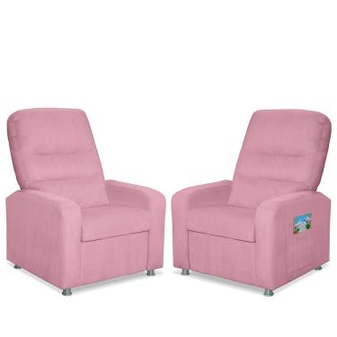 Imagem de Kit 2 Poltrona Do Papai Reclinável Suede Confortável Rosa Bebê Tucanos Estofados