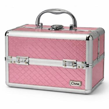 Imagem de Maleta de Maquiagem Cisne Rosa e Prata com 2 Bandejas Csn-lc5142