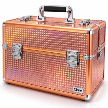 Imagem de Maleta de Maquiagem com Alça Cisne Salmão e Prata com 2 Bandejas Csn-a182