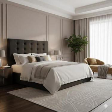 Imagem de Cabeceira Cama Box Casal Estofada Paris Suede Cinza 1,40 RBL