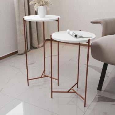 Imagem de Mesa Lateral Redonda áquila Cobre E Tampo Branco - Móveis Iberia