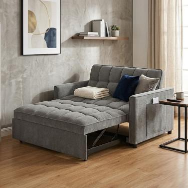 Imagem de Sofá Cama Miami 2 Lugares Compacto para Apartamento com Molas Bonnel e Espuma D28 - Cinza