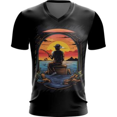 Imagem de Camiseta Gola V Pesca Esportiva Pôr do Sol Peixes 20 - Kasubeck Store®