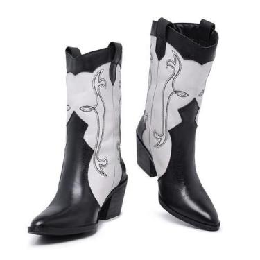 Imagem de Bota Texana Western Preta Off Macia Tendência Ana Castelo, 37, Preto, 