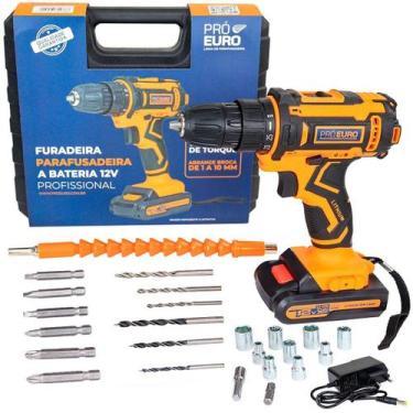 Imagem de Parafusadeira Furadeira Pró Euro Sem Fio Bivolt 10mm 12v, Bivolt