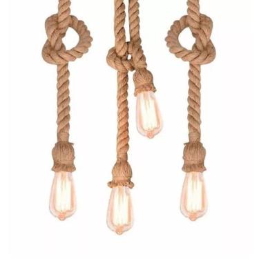 Imagem de Kit 3 Pendente Corda Rustico 1m Retrô Vintage para Lampada Led - CTB  