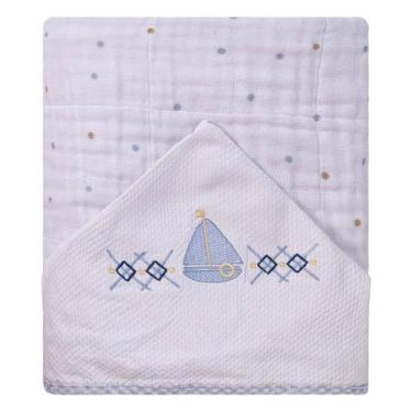 Imagem de Toalha Soft Bebê Bordada Baby Joy Clássicos, Barco Azul