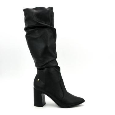 Imagem de Bota Via Uno Original 954005 Cano Longo Salto Alto Enrugada Feminino, 