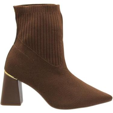 Imagem de Bota Bico Fino Bebecê Salto Bloco Knit Feminina, Marrom, 36