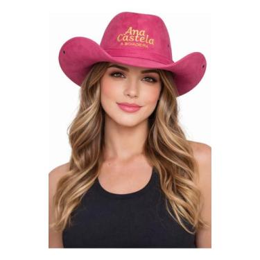 Imagem de Chapéu Country Ana Castela A Boiadeira Rosa Veludo Bordado
