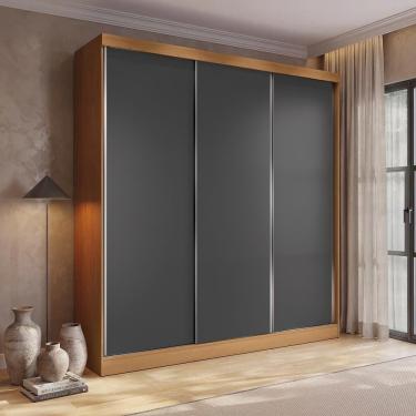 Imagem de Guarda Roupa Casal 3 Portas De Correr 3 Gavetas Kappesberg Tapajós-grafite 208cm