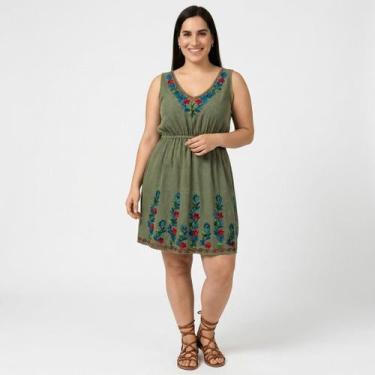 Imagem de Vestido Indiano Curto Regata Estonado Elástico na Cintura - - Sarat Mo